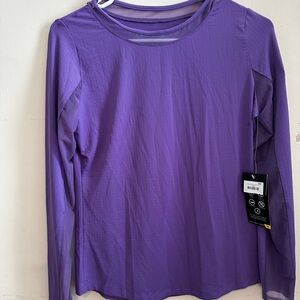 IBKUL Women's Long Sleeve Mesh Crewneck Size X-Small Lavender Athletic Top